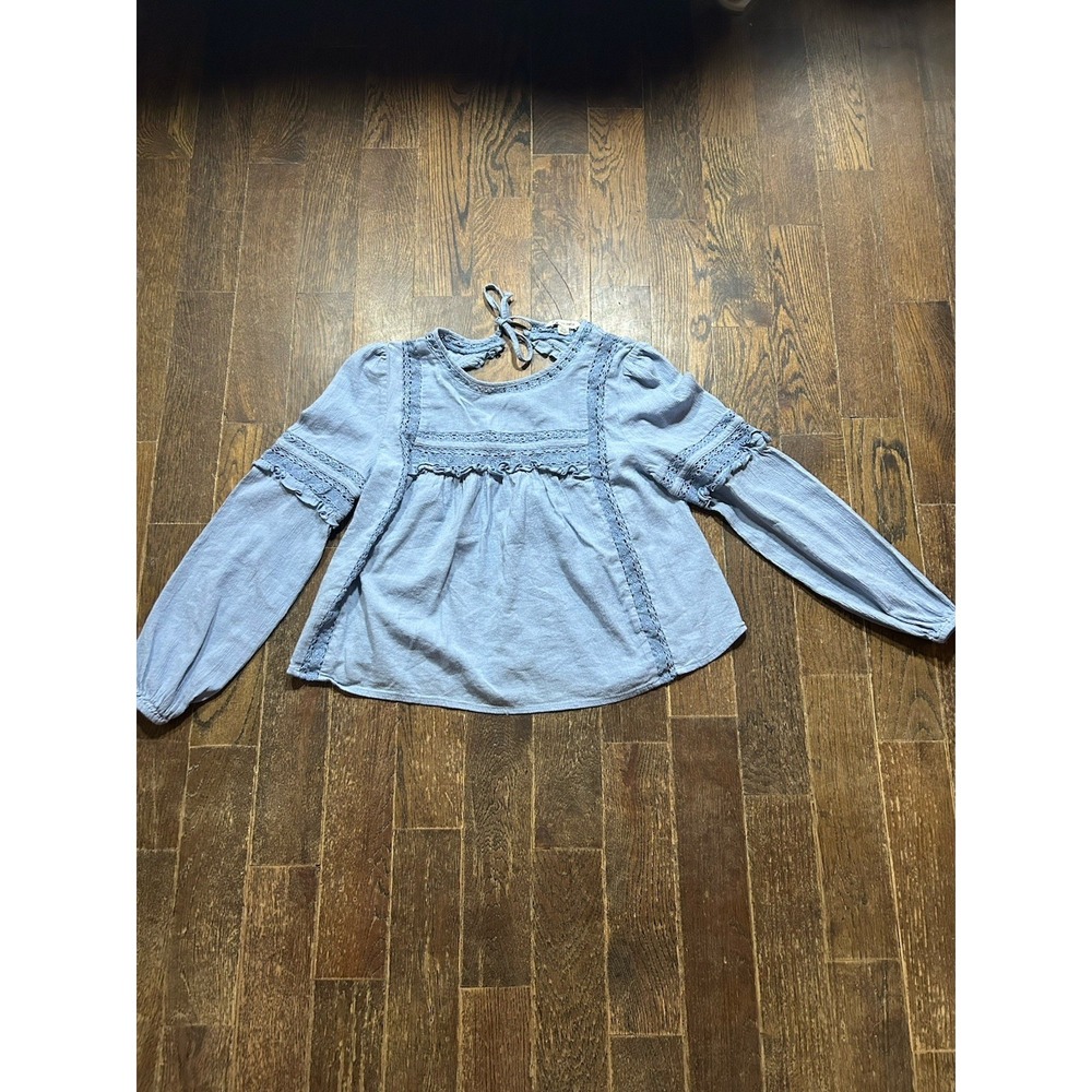 American Eagle Shirt Womens Small Blue Peasant Prairie Ruffle Boho Cropped